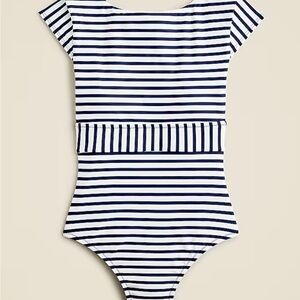 J.Crew Cap-sleeve one-piece swimsuit in classic stripe Navy Sz 6